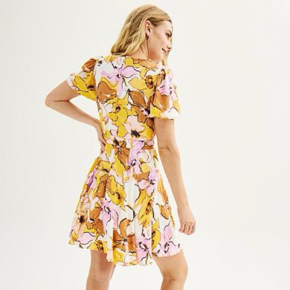 Nine West Yellow Ruffled Wrap Mini Dress - Picture 5 of 6